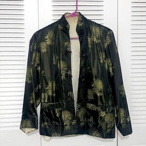 Vintage Chinese Japanese Oriental Asian Kimono Jacket Black Gold M